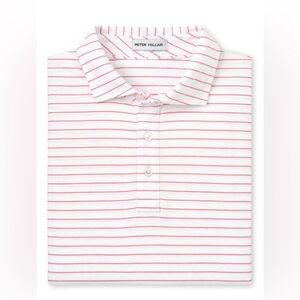 Peter Millar Men's Cedar Stripe Polo in white with a red stripe pattern.